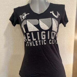 True Religion Black V-Neck Graphic Tee